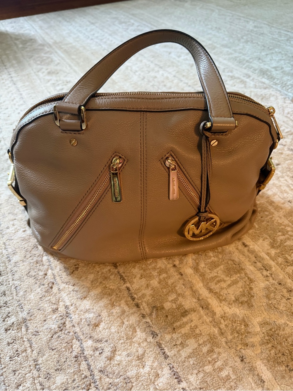 Michael Kors Taupe Pebbled Leather Satchel with Gold Hardware